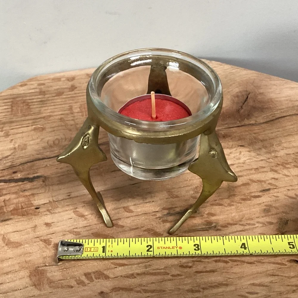 🟡 Vintage - Solid Brass Tea Light / Votive Candle Holder with Glass Insert